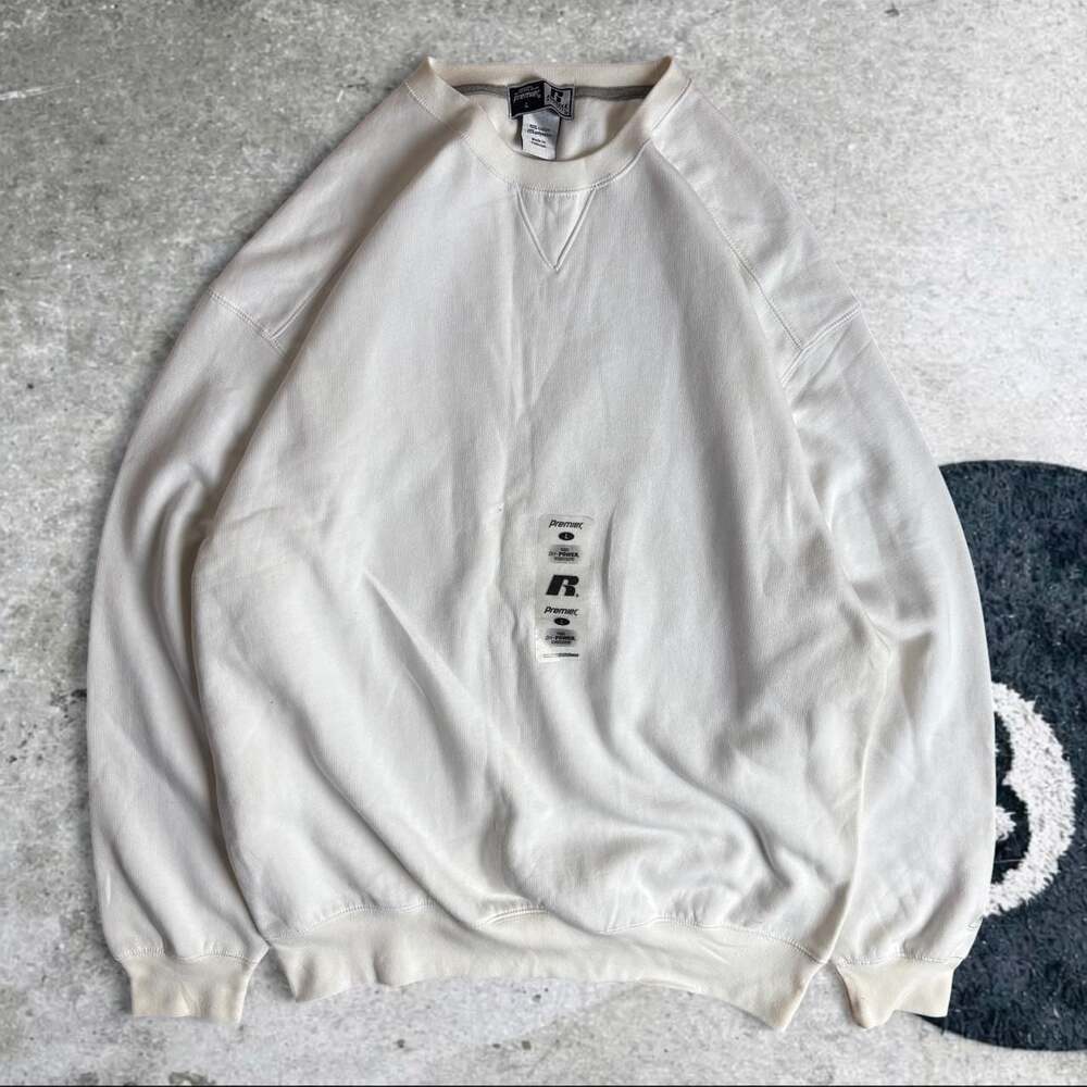 Vintage Russell Athletic Crewneck Sweatshirt, Y2K Deadstock Baggy Fit, White - S